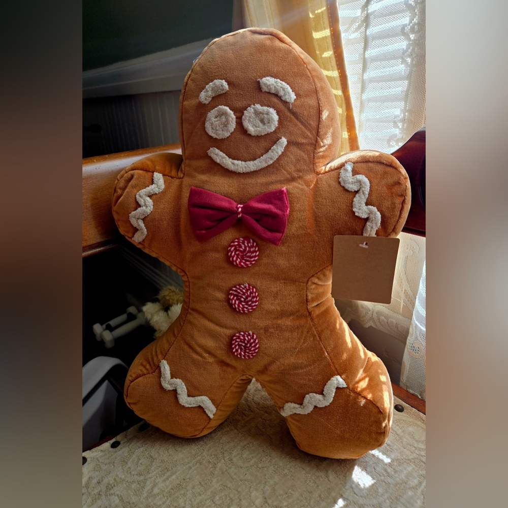 Appliqué Gingerbread Man Plush with Red Bow Tie